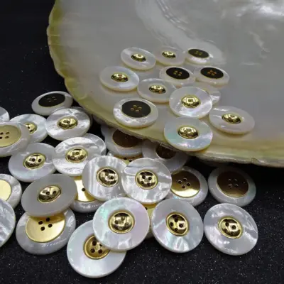 Bottone Madreperla Inserto Metallo Dorato Set419 02 - MakaMaga