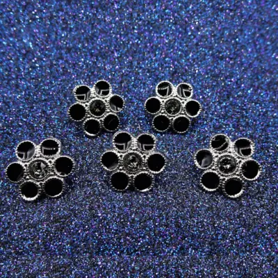 Bottone Metallo Smalto Nero Swarovsky Fiore Set421 03 - MakaMaga