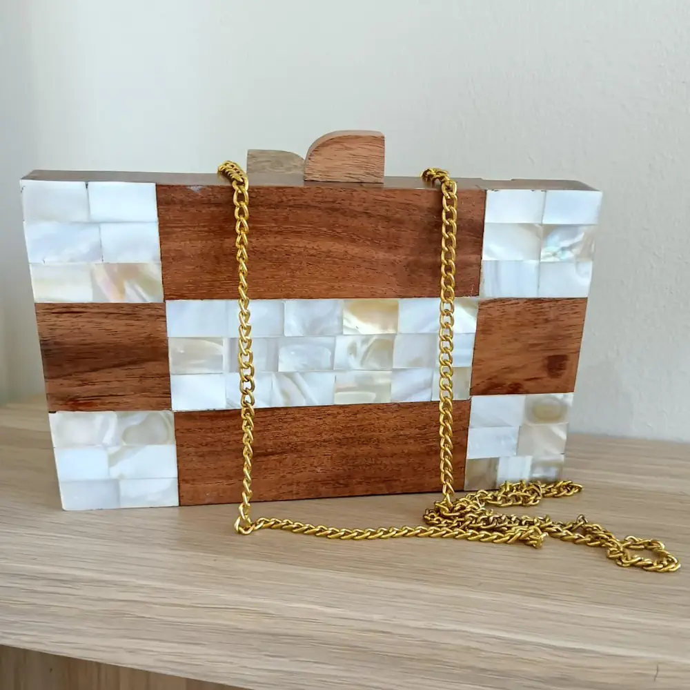 Borsa Madreperla Bianca Legno Tracolla Bor001 03 - MakaMaga